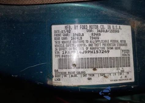 1993 Ford Escort Lx из США, поврежденный, VIN 1FAPP14J9PW157249